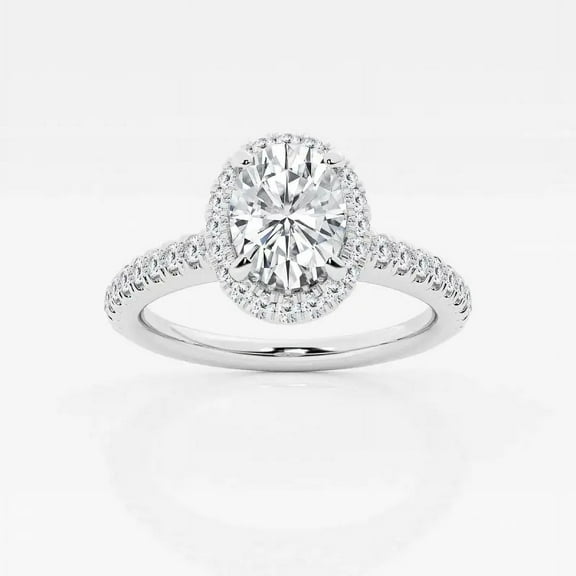 Cloud Jewel Elegant 1.8 Ct Oval Cut Halo Engagement Ring for Women - 14K White Gold Over - Lab Created Diamond Ring - Solitaire with Accents Ring - Ideal for Engagements, Anniversaries, and Gifts
