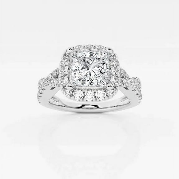 Cloud Jewel Exquisite 2 Ct Princess Cut Diamond Halo Engagement Wedding Ring for Women - Lab Created Diamond Ring - 14K White Gold Over - Perfect for Daily Wear and Special Occasions - Silver Ring