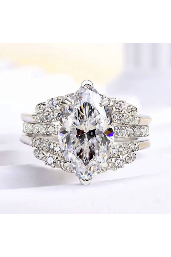 Marquise Cut 2 Ct Lab Diamond Solitaire Ring – 14K White Gold Plated Three-Stone Engagement Setting – Ideal Wedding, Proposal & Anniversary Jewelry
