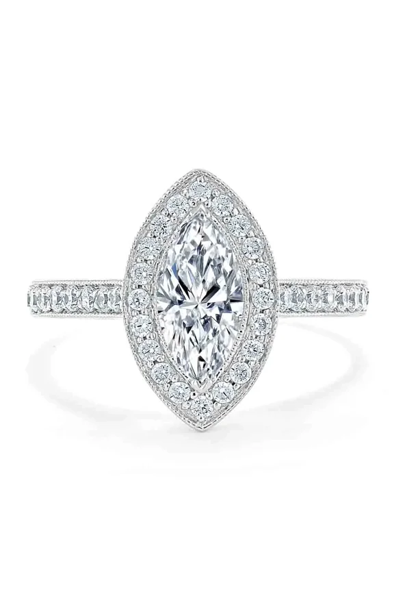Marquise Cut 2 Ct Moissanite Engagement Rings - 14K White Gold Plated Anniversary Rings - Modern Wedding Anniversary Ring Women - Gorgeous Halo Gift for Women -
