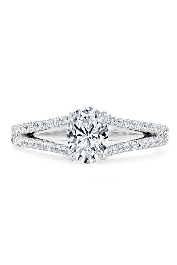 Oval Cut Excellent 2.1 Ct Moissanite Anniversary Ring - 14k White Gold Plated Ring - Split Shank Engagement Moissanite Ring for Her - Special Occasion Ring Women -
