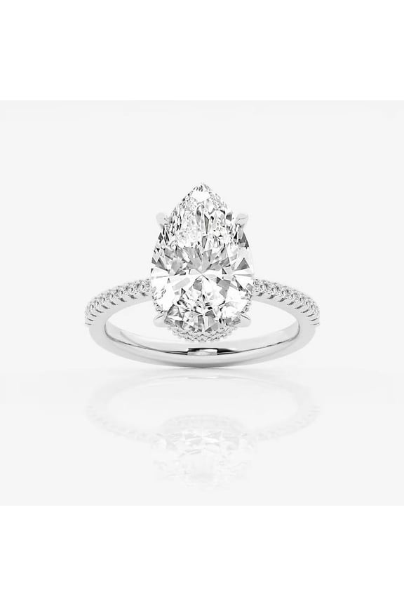 Pear Cut 2 Ct Lab Created Diamond Ring - 14k White Gold Plated Ring for Her - Engagement Wedding Hidden Halo Teardrop Ring for Gifts - Wedding Jewelry For Bridesmaids Silver