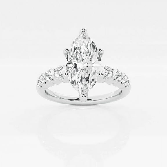 Cloud Jewel Prong Set 1.8 Ct Marquise Cut Lab Created Diamond Ring - 14k White Gold Plated Wedding Anniversary Ring - Solitaire with Accents Ring for Mom/Sister/Wife - Graduation Gift