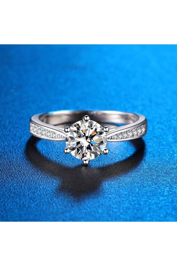 Round Cut 1.3 Ct Lab-Created Simulated Diamond Engagement Ring - 14K White Gold Plated Prong Set - Ideal Proposal or Wedding Gift for Women