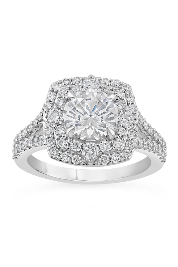 Round Cut 2.1 Ct Moissanite Ring for Her - 14k White Gold Plated Ring for Her - Double Halo Ring for Wife - Party Wear Ring for Women - Special Occasion Ring Women