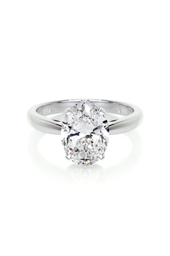 Solitaire Moissanite Ring - Oval Cut Excellent 2.1 Ct Moissanite Ring For Women's - 14K White Gold Plated Moissanite Ring - Solo Stone Moissanite Ring - Simple Moissanite Ring for Women