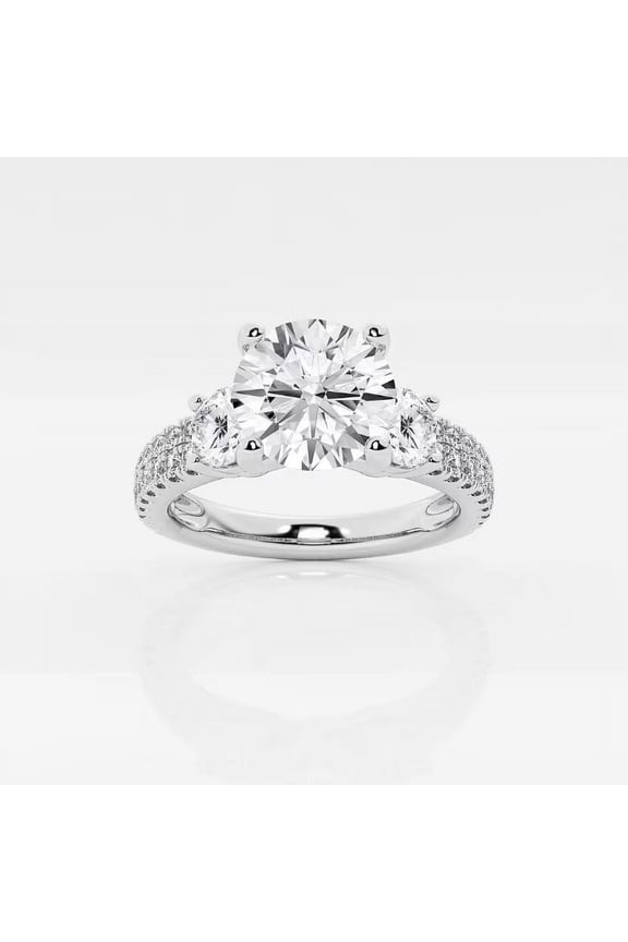ry 1.5 Ct Moissanite Round Cut Engagement Ring - 14K White Gold Plated Ring - Wonderful Wedding Anniversary Three Stone Ring for Women's - 9th Year Anniversary Gifts for Women's