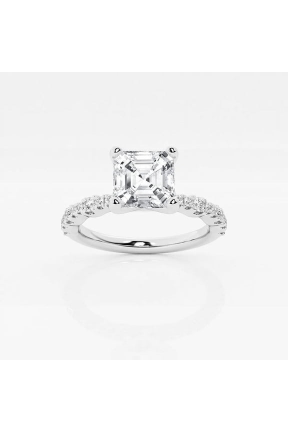 ry 1.7 Ct Asscher Cut Moissanite Ring - Engagement Wedding Moissanite Ring for Women's - Classic Solitaire with Accents Ring for Gift - 30th Anniversary Gifts for Her