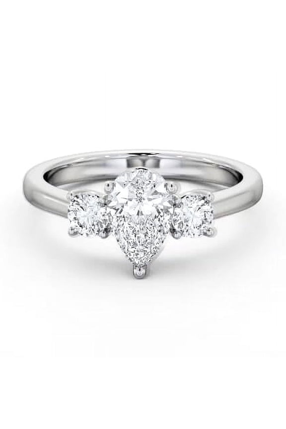 ry 14K White Gold Plated Rings - 1.8 Ct Pear Cut Prong Set Diamond Rings - 3 Stone Wedding Engagement Rings for Women's - Anniversary Round & Pear Cut Rings for Modern Proposal Gifts