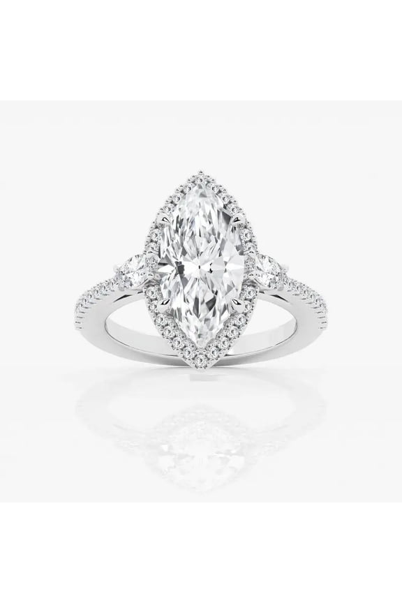 ry 14K White Gold Plated Women's Ring - Marquise Cut 2 Ct Moissanite Wedding Anniversary Rings - Single Stone Engagement Ring for Her - Anniversary Proposal Rings for Wife
