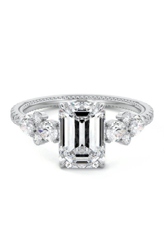 ry 14k White Gold Plated Wedding Ring for Women's - 1.8 Ct Emerald Cut White Moissanite Ring for Her - Engagement Anniversary Ring for New Year Gift - Cluster Rings For Women 14kt Band