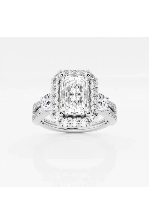 ry 2.1 Ct Radiant Cut Moissanite Ring - 14K White Gold Plated Ring for Gift - Engagement Wedding Jewelry for Women's - Prong Set Double Enhancer Ring - Forever Moissanite Ring for Her