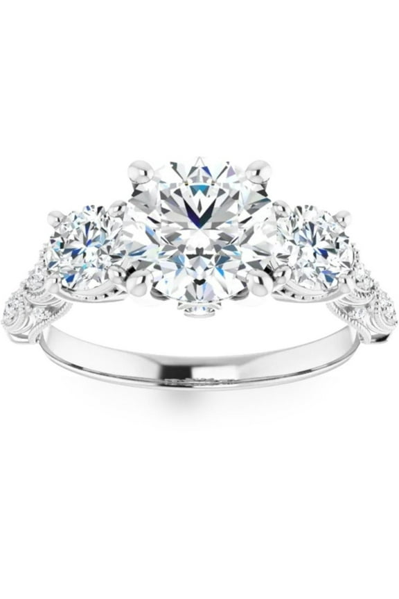 ry Beautiful 2 Ct Round Cut Moissanite Ring for Her - 14K White Gold Plated Prong Setting - Perfect Engagement Ring for Women - Thoughtful Gift Idea for Birthdays and Anniversaries