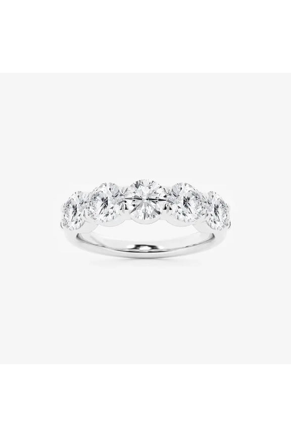 ry Round Cut Excellent 1.8 Ct Moissanite Ring For Women's - 14K White Gold Plated Wedding Anniversary Ring - Engagement Wedding Ring For Women's - Five Stone Designer Band for Her