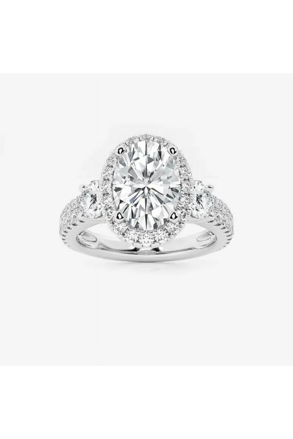 ry Stunning 2 Ct Oval Cut Halo Engagement Ring for Women - Moissanite - 14K White Gold Plated Ring - Solitaire with Accents Ring - Perfect for Weddings, Anniversaries, and Gifting