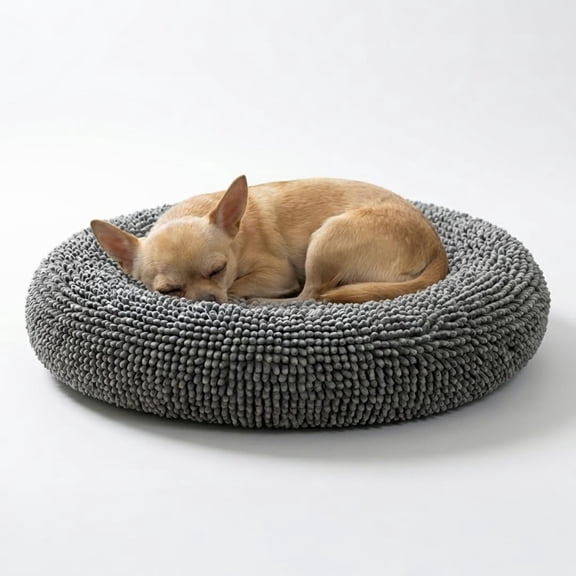 Cloud K-9 Dog Beds for Small Dogs & Cats, Soft & Relaxing Round Dog Bed, Chenille Material, Removable Cover, Washable & Dryer Safe Grey Small(25'x25')