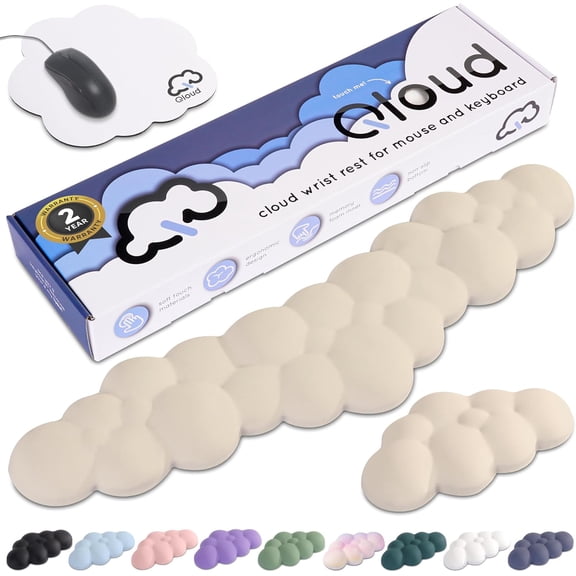 Cloud Keyboard Wrist Rest  Create-ables Qloud Cloud Wrist Rest for Computer Keyboard and Mouse, Ergonomic Memory Foam Wrist Pad with Non-Slip Base, Includes Cloud Mouse Pad  Beige