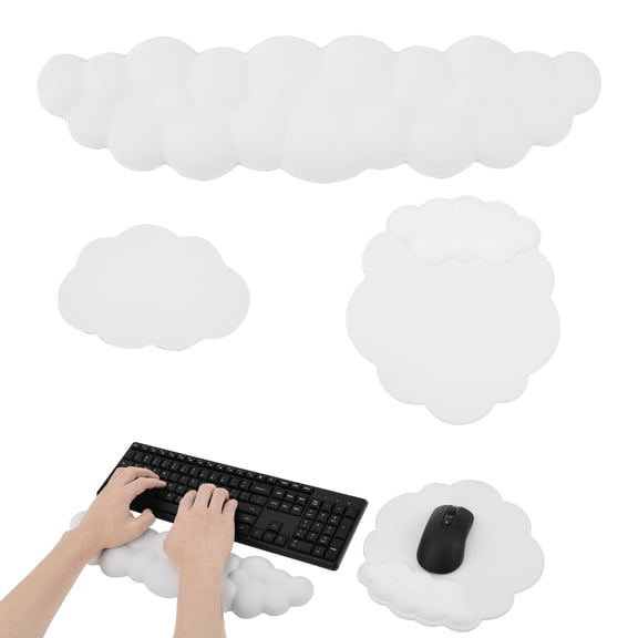 Cloud Keyboard Wrist Rest Set, Cloud Keyboard Wrist Pad Set with PU Leather Memory Foam, Cute Arm Rest for Palm Support, PC/Gaming Desk Accessories/Office Setup/Computer Hand Cushion(White)