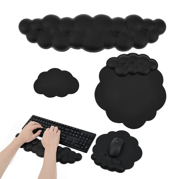 Cloud Keyboard Wrist Rest Set, Cloud Wrist Rest with Non-Slip Base, PU Leather Wrist Pad for Keyboard with Ergonomic Memory Foam for Computer Laptop Office Gaming and Pain Relief(Black)