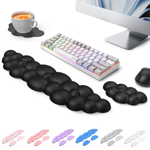 Cloud Keyboard Wrist Rest Set,Ergonomic Memory Foam Wrist Pad with Non-Slip Base,PU Leather Wrist Pad for Keyboard with Ergonomic Memory Foam for Computer Laptop Office Gaming and Pain Relief