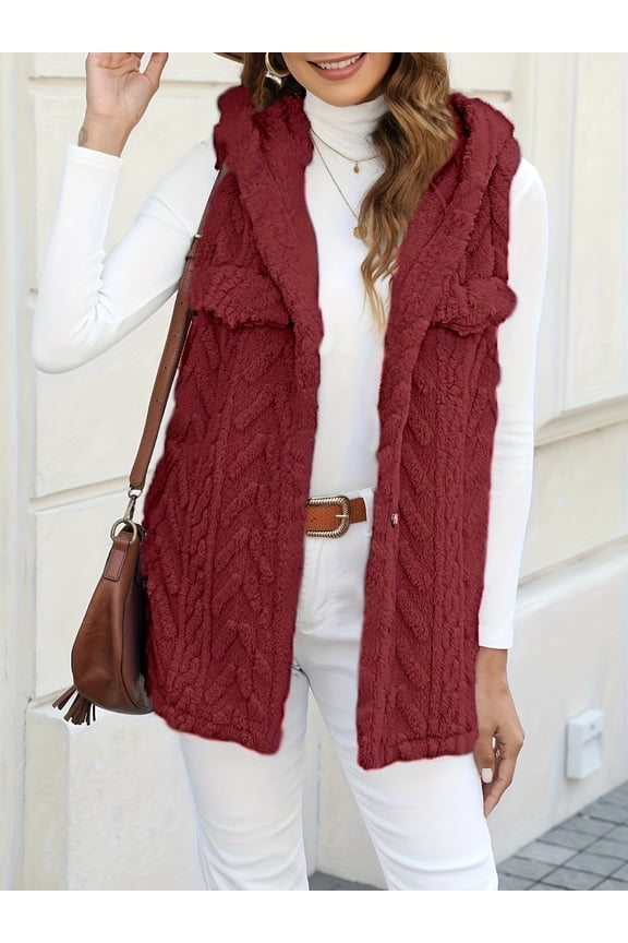 Cloud-Knit Hooded Vest (XL, Red)