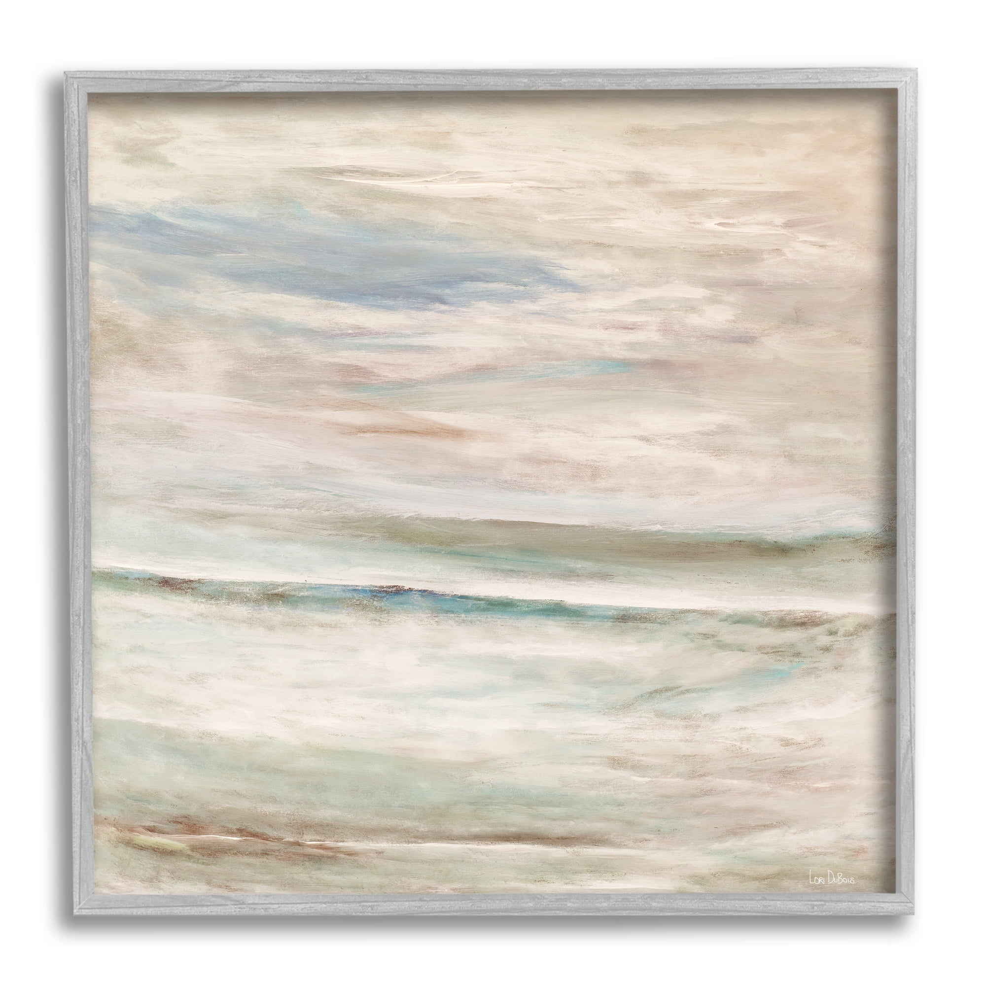 Cloud Landscape Abstraction Mystical Off-White Blue Green Abstract Framed Art Print Wall Art, 17x17