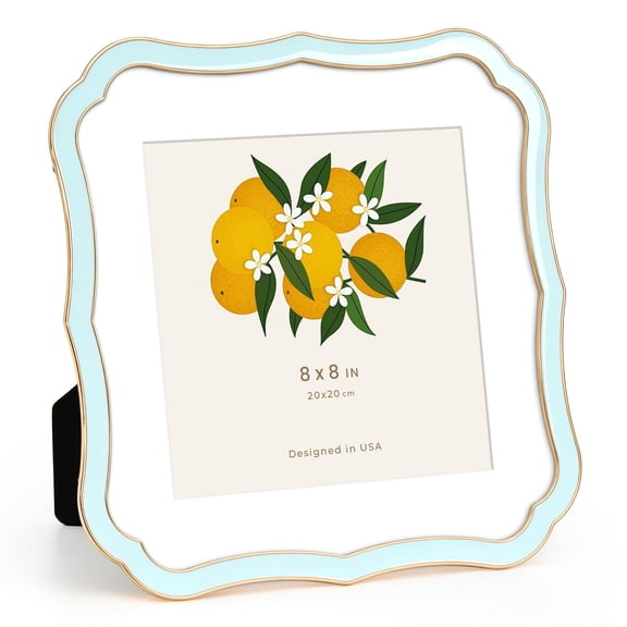 Cloud-Light Blue 8x8 Enamel Square Metal Picture Frame for Tabletop or Wall Mount