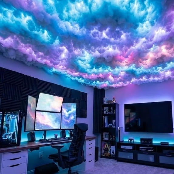 Cloud Light Multicolor Lightning Changing, 3D Thundercloud LED Light Cotton Lightning Cloud Colorful Atmosphere Night Light, DIY Creative Cloud Lights for Bedroom Gaming Room Indoor, 19.6 Feet