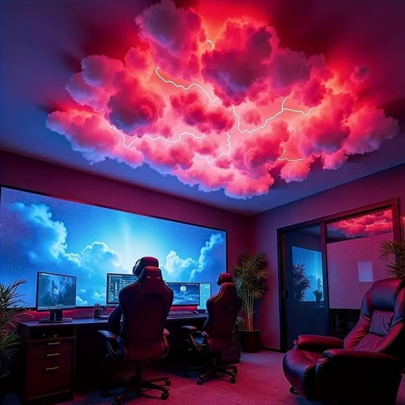 Cloud Light Multicolor Lightning Changing, 3D Thundercloud LED Light Cotton Lightning Cloud Colorful Atmosphere Night Light, DIY Creative Cloud Lights for Bedroom Gaming Room Indoor, 13.8 Feet