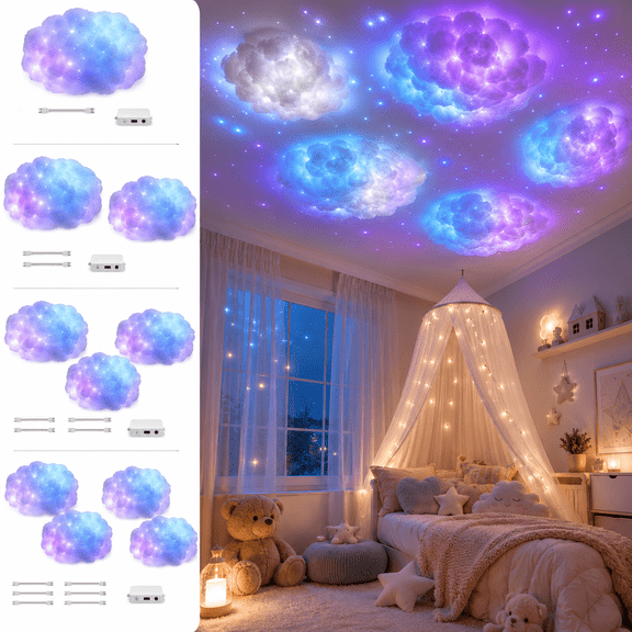 Cloud Lights for Ceiling, 3D Cotton Thundercloud LED Light with RGB+IC Dynamic Effects, DIY Cloud Ceiling Kit for Bedroom, Gaming Room, Party and Home Decor, 1PCS