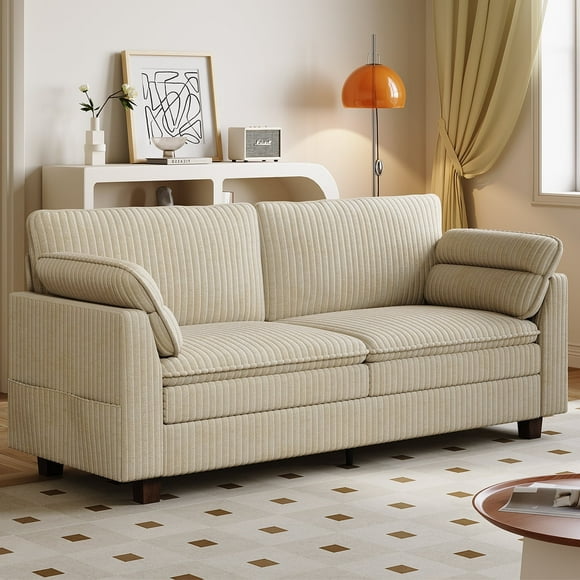 Cloud-Like Corduroy Storage Sofa - Ultra Plush Foldable Couch Bed with Hidden Compartment, Space-Saving Modern Furniture for Small Living Room, Apartment & Dorm,Beige