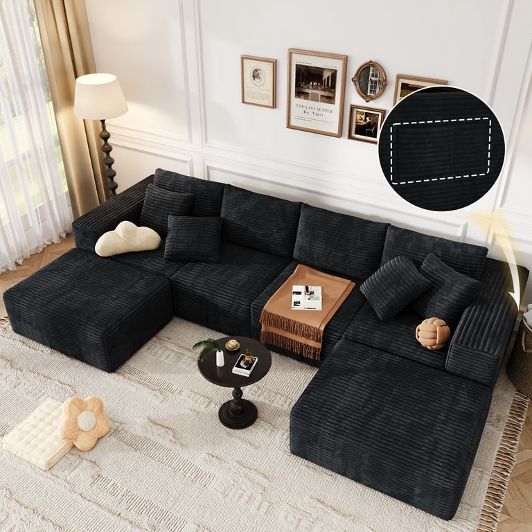 137 inch U-Shaped Sectional Sofa, Cloud-Like Big Modular Couch with Chaise, No Assembly Required, High Density Foam Never Sags, Soft Corduroy Fabric