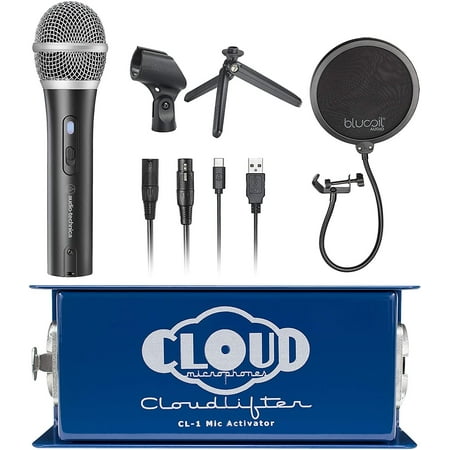 Cloud Microphones CL-1 Cloudlifter Mic Activator with ATR2100X-USB Mic & Blucoil Pop Filter