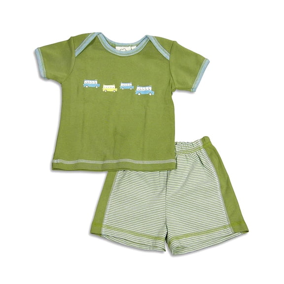 Cloud Mine - Baby Boys Short Sleeve Stripe Short Set 24682-6Months (olive)