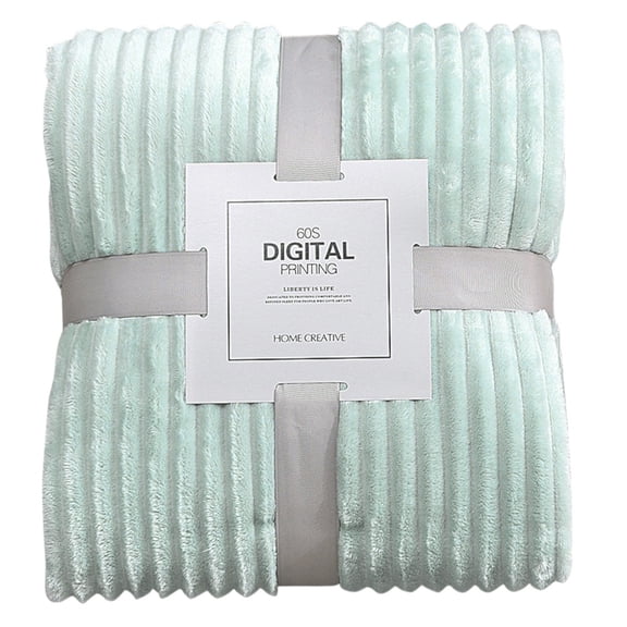 Cloud Mink Striped Blanket, Flannel Throw With Ribbon Packaging, Light Blue, 40X28In For Couch Bed Office Travel