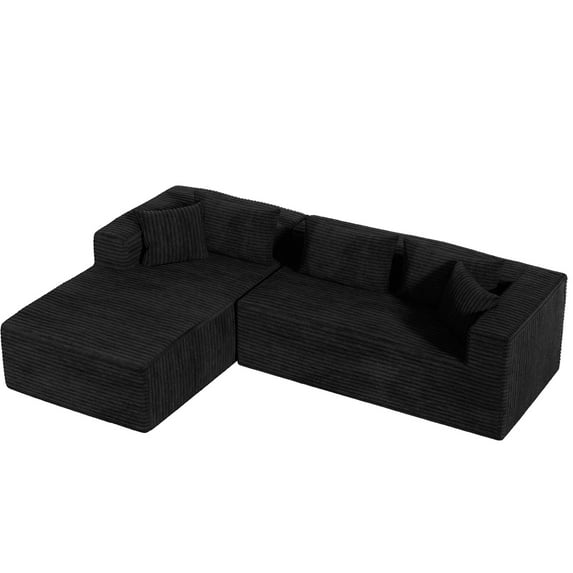 Cloud Modular Sectional Couch,Sectional Sofa with Deep Seat, L-Shape Sofa Couch with Chaise,Boneless Couches for Living Room Bedroom,No Assembly Required (Black, Left Facing Chaise+2Seaters)