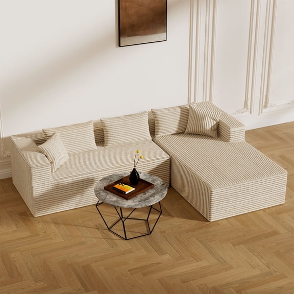 Cloud Modular Sectional Couch,Sectional Sofa with Deep Seat, L-Shape Sofa Couch with Chaise,Boneless Couches for Living Room Bedroom,No Assembly Required (Khaki, Right Facing Chaise+2Seaters)