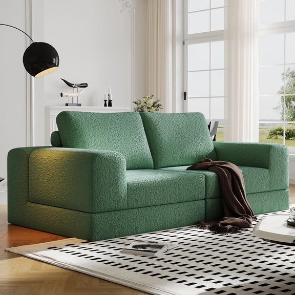 78.7" Boneless Loveseat Couch, Cloud Modular Sectional Sofa, Unique Knitted Fabric, Comfy Deep Seat Cloud Couch for Living Room, Bedroom, No Assembly Required(Green)