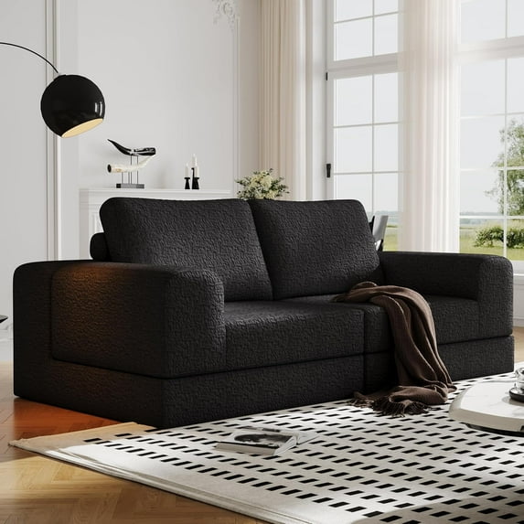 78.7" Boneless Loveseat Couch, Cloud Modular Sectional Sofa, Unique Knitted Fabric, Comfy Deep Seat Cloud Couch for Living Room, Bedroom, No Assembly Required(Black)