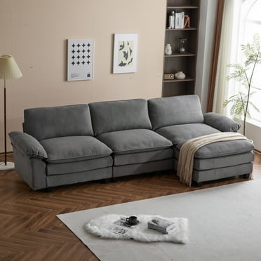 Bedeep 174.4'' Oversized Modular Cloud Couch - U-Shaped 6-Seater Sectional With Console, Chenille Fabric, White