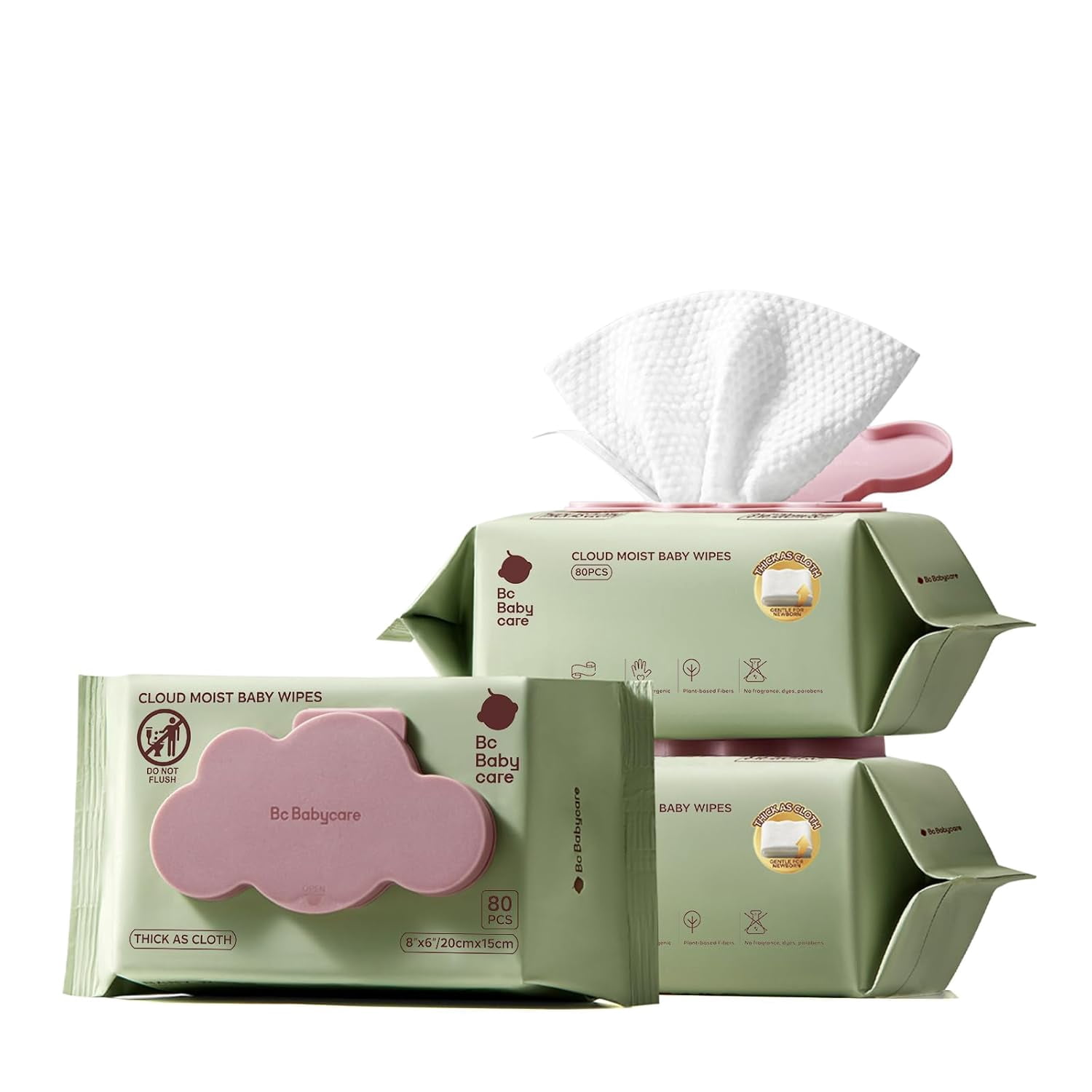 Cloud Moist Baby Wipes, Thick & XL, 99% Water, Ultra-Hydrating, Unscented, Hypoallergenic for Sensitive Skin, Biodegradable, 3 Flip-Top, 240 Count