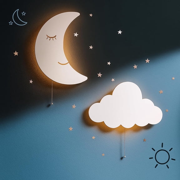 Cloud & Moon Lights - Floating Cloud & Moon Wall Lamps