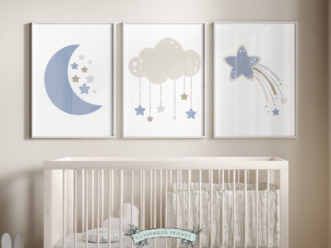 Cloud Moon Stars Nursery Wall Art Prints, Celestial Decor - Walmart.com
