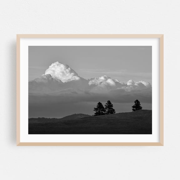 Cloud Mountain - Photography Black and White Nature Landscape Minimalist Scenic Wilderness Oak Framed Wall Art Print 5 x 7 inches