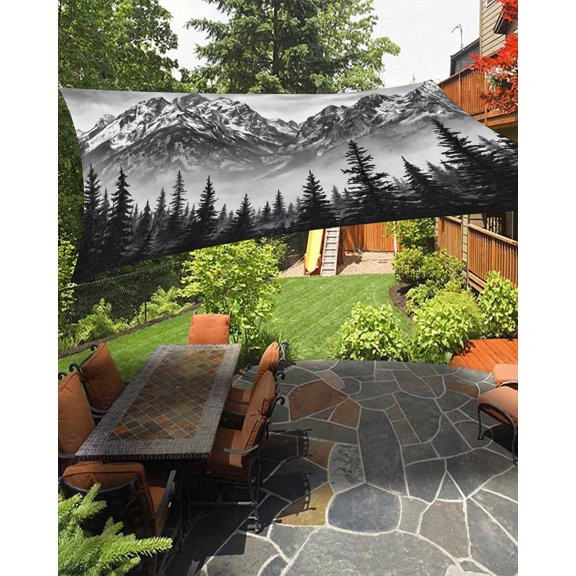 Cloud Mountain Sun Shade Sail 12'X16' Black Needle Forest Misty Snow Mountain UV Block Outdoor Sail Shades Breathable Waterproof Rectangular Sunshade for Patio Garden Pool Pergola Porch