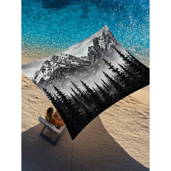 Cloud Mountain Sun Shade Sail 6.5' x 10', Black Needle Forest Misty Snow Mountain Rectangle Outdoor Sunshade Canopy, Waterproof UV Block Patio Covers for Garden Yard Beach