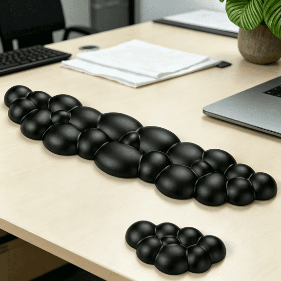 Cloud Mouse Pad with Wrist Rest,Ergonomic Cloud Wrist Rest with Non-Slip Base, PU Leather Memory Foam Mouse Pad Wrist Support for Keyboard and Mouse, Pain Relief for Typing, Gaming, Black