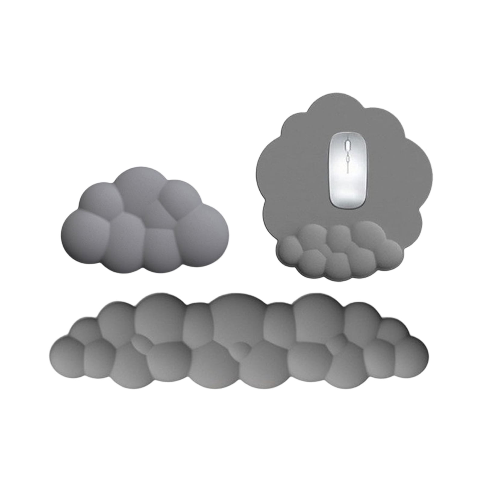 Cloud Mouse Pad Wrist Rest, PU Memory Foam Support Desk Mat Set, Ergonomic Cloud-Shaped 3-Piece Office Accessory, 12×24 Inch