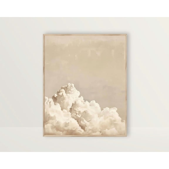 Cloud, Neutral Wall Art, Beige Sky Art Poster, Warm Earth Tone Farmhouse Decor, Muted Vintage Clouds , Relaxing Posters86, Stretched Canvas Size 12x18
