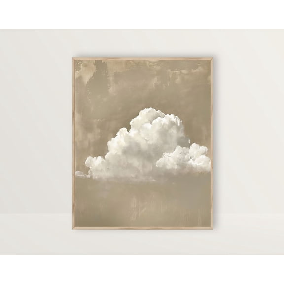 Cloud, Neutral Wall Art, Warm Earth Tone Sky Art Poster, Farmhouse Decor, Beige Muted Vintage Clouds , Relaxing Posters, Unframed Poster Size 8x12